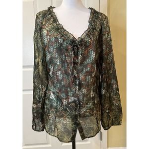 One Eighty 100% Silk Blouse Top Womens Large USA Patterned Lightweight Flowy